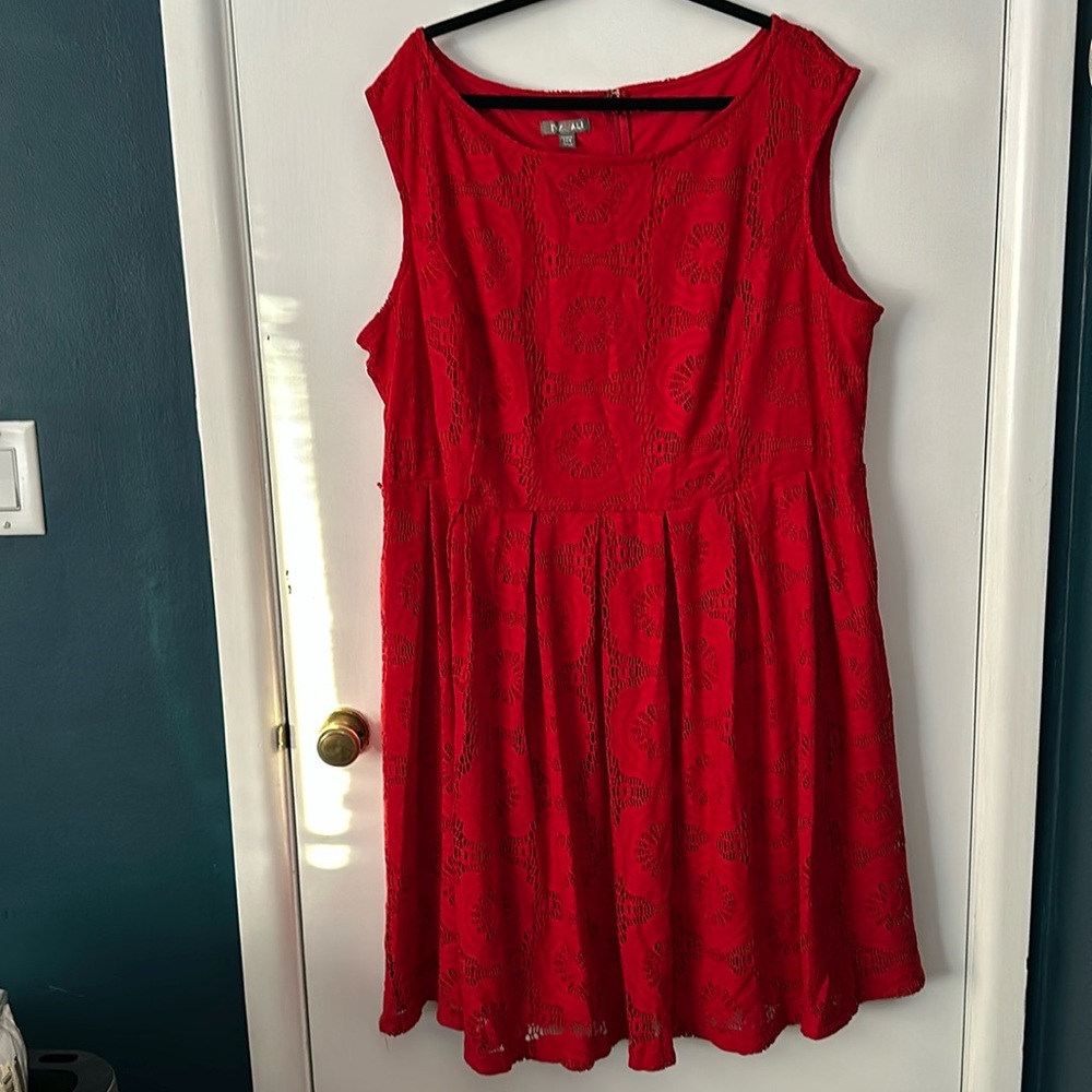 24W/3X Red Lace Fit & Flare Dress